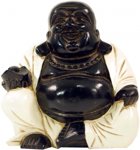 Geschnitzter Lucky Buddha, Holzbuddha - wei - 30x27x13 cm 