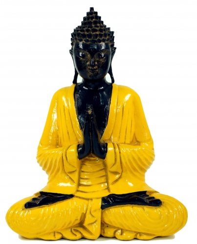 Carved seated Buddha in Anjali mudra - yellow - 30x25x13 cm 