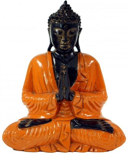 Carved seated Buddha in Anjali mudra - orange - 30x25x13 cm 