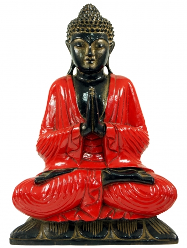 Carved seated Buddha in Anjali mudra - red - 50x35x17 cm 