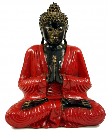 Carved seated Buddha in Anjali mudra - red - 30x25x13 cm 
