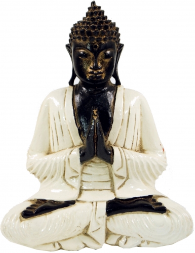 Carved sitting Buddha in Anjali Mudra - white - 30x25x13 cm 
