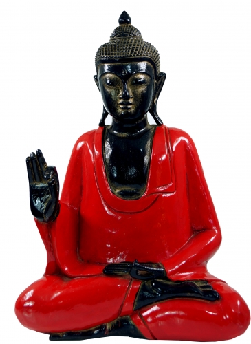 Carved seated Buddha in Vitarka Mudra - red - 45x34x17 cm 