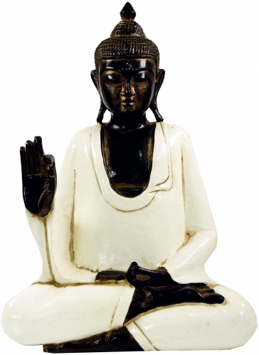 Geschnitzter sitzender Buddha im Vitarka Mudra - wei - 45x34x17 cm 