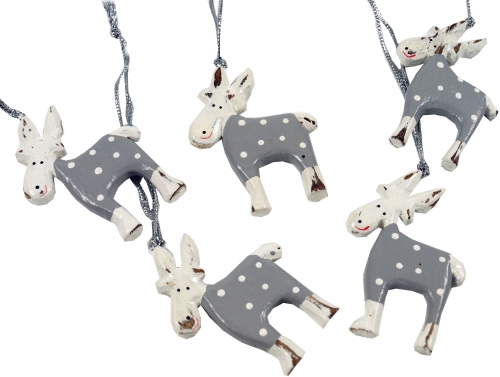 Carved reindeer, tree ornament set of 5 - gray - 5,5x4x0,5 cm 