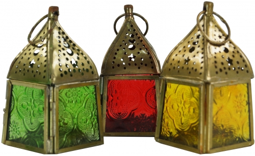 Glaslaterne, Windlicht,Teelichthalter aus Messing in 7 Farben - 10x5,5x5,5 cm 