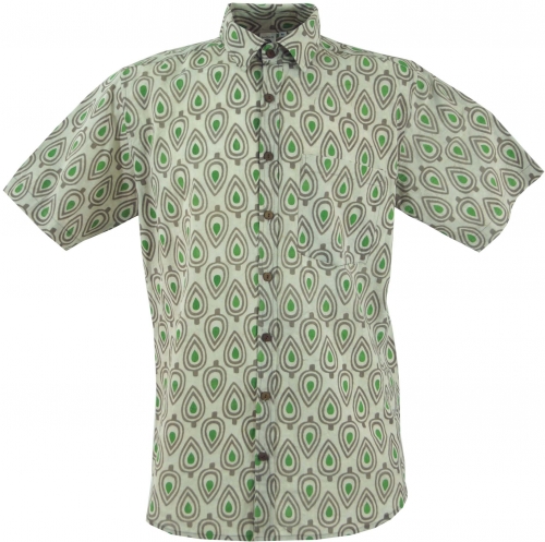 Freizeithemd, Goa Hippie Hemd, Kurzarm Herrenhemd mit afrikanischem Druck - sand 