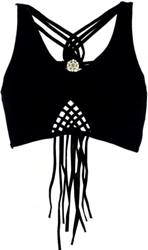 Goa psytrance bikini top, boho top, pixi top, fringed top - black