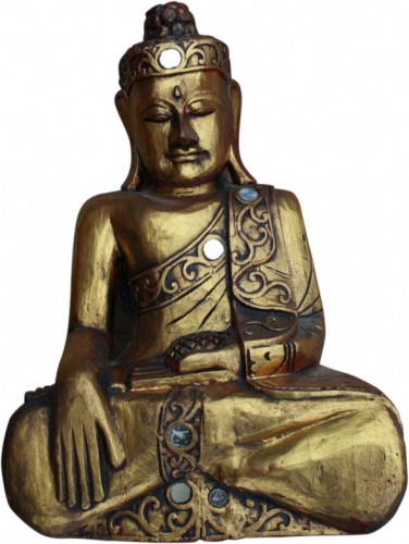 Groer Holzbuddha, Buddha Statue, Handarbeit, gold - Modell 1 - 60x45x20 cm 