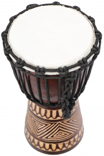 Wooden drum, percussion rhythm sound instrument, (Djembe) with carvings in different sizes
