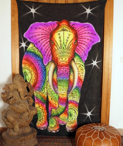 Goa Wandtuch, UV Schwarzlicht Wandbehang, pcychedelic Wandbild - Elefant Star - 200x110x0,2 cm 