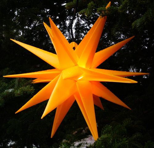 3D outdoor star Kaspar, Christmas star, folding star with 18 points incl. 7 m cable LED bulb -  35 cm transformer yellow