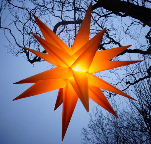 3D outdoor star Kaspar,  55 cm, Christmas star, folding star with 18 points, 4 m outdoor cable, LED bulb - 230V E14 yellow