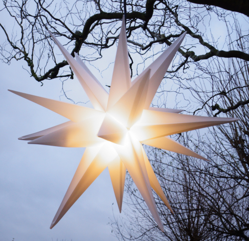 3D outdoor star Kaspar,  55 cm, Christmas star, folding star with 18 points, 4 m outdoor cable, LED bulb - 230V E14 white