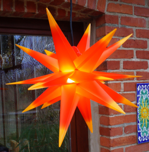 3D battery outdoor star Kaspar, Christmas star, folding star with 18 points incl. 7m cable LED bulb -  55 cm 4xAA red/yellow