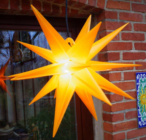 3D battery outdoor star Kaspar, Christmas star, folding star with 18 points incl. 7m cable LED bulb -  35 cm 4xAA yellow