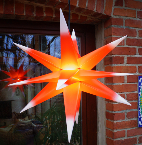 3D battery outdoor star Kaspar, Christmas star, folding star with 18 points incl. 7m cable LED bulb -  55 cm 4xAA red/white