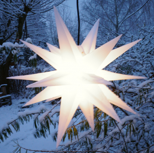 3D outdoor star Kaspar, Christmas star, folding star with 18 points incl. 7 m cable LED bulb -  55 cm transformer white