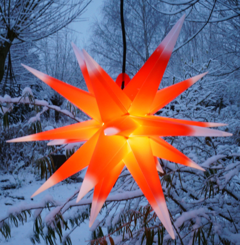 3D Auenstern Kaspar,  55 cm, Weihnachtsstern, Faltstern mit 18 Spitzen, 4 m Auenleitung, LED Leuchtmittel - 230V E14 rot/wei