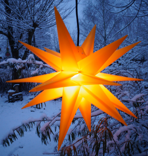 3D outdoor star Kaspar, Christmas star, folding star with 18 points incl. 7 m cable LED bulb -  55 cm transformer yellow
