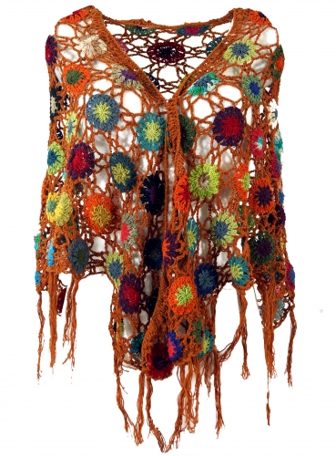 Crochet stole, hippie flower crochet scarf, triangular scarf - rust orange - 180x60 cm