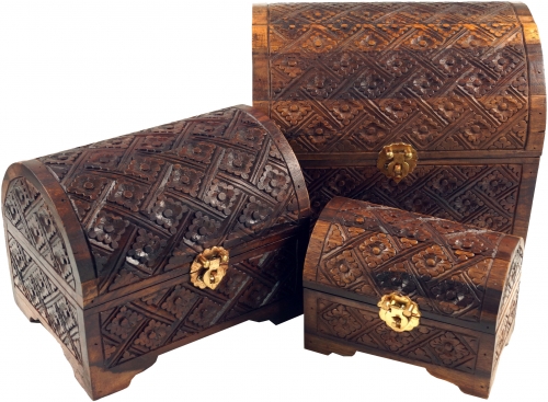 Semicircular carved small treasure chest, wooden box, jewelry box in 3 sizes - Model 3 - 18x20x16 cm 