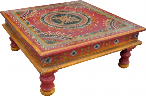 Bemalter kleiner Tisch, Minitisch, Blumenbank - Ornament rot - 16x38x38 cm 