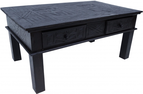 Hand-carved floor table, coffee table, coffee table with 2 drawers, balsa wood - 40x100x50 cm 