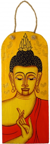 Hand-painted Buddha mural on wood - yellow - 24x10x1 cm 