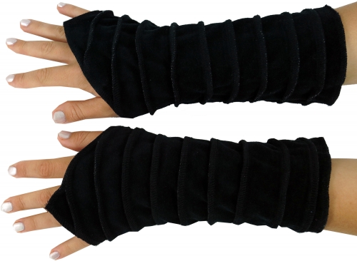 Handstulpen Armstulpen aus Samtstoff, Wendestulpen - schwarz