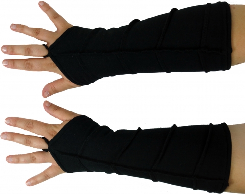 Warme Handstulpen mit Overlock, Elfenstulpen - schwarz
