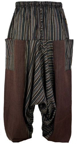 Harem pants, striped patchwork harem pants, bloomers, aladdin pants - coffee