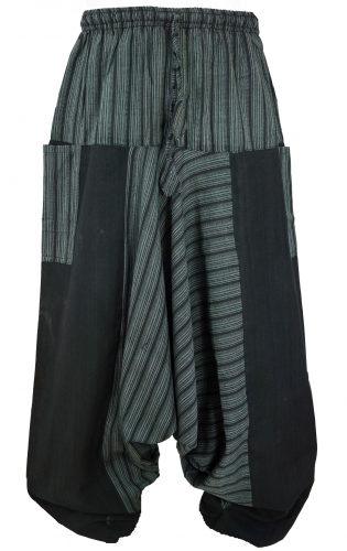 Harem pants, striped patchwork harem pants, bloomers, aladdin pants - black