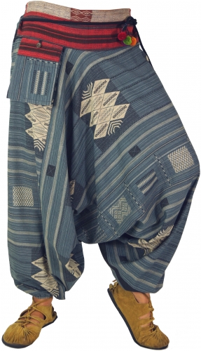 Harem pants with ikat pattern and drawstring - dove blue