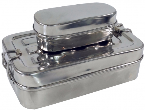 Edelstahl Brotdose, Frhstcksbox, Lunchbox, Vesperbox 2r Set - 5x16x10 cm 