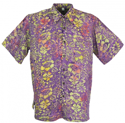 Hippiehemd, Hawaiihemd, Batik Hemd - flieder/gelb