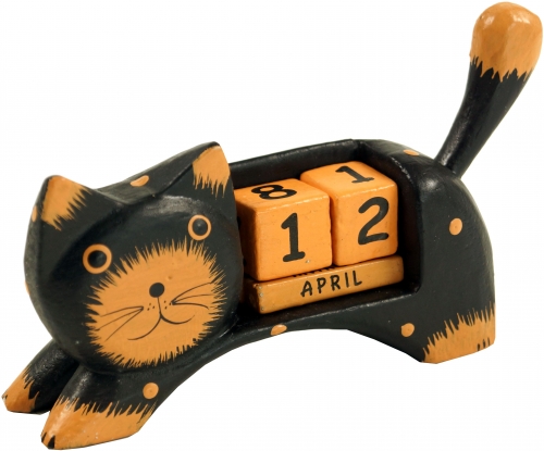 Holz Kalender - Katze schwarz - 7x12x3 cm 