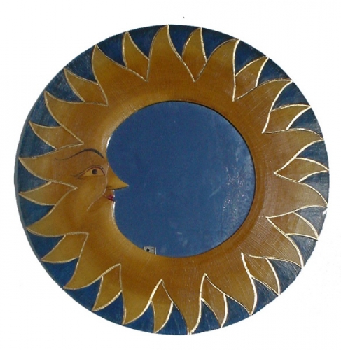 Sun mirror, decorative mirror made of wood in the shape of a sun - full moon - 50x50x2 cm  50 cm