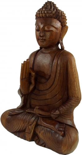 Holzbuddha, Buddha Statue, Handarbeit 50 cm, Vitarka Mudra, dunkelbraun - Design 15