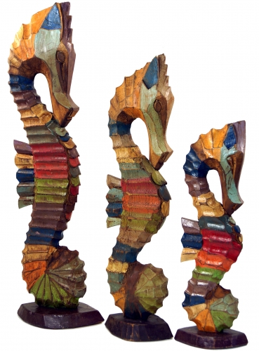 Wooden seahorse figure in 3 sizes - colorful stripes