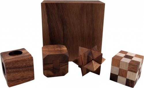 Holzspiel, Geschicklichkeitsspiel, Knobelspiel - 4 Puzzle - 6,5x13x13 cm 