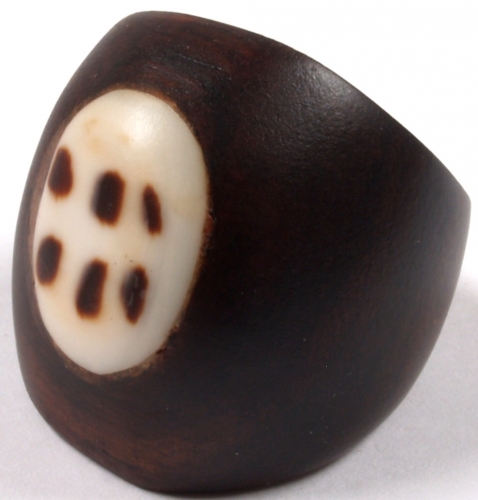 Hand carved wooden ring with engraved shell inlay - model 5