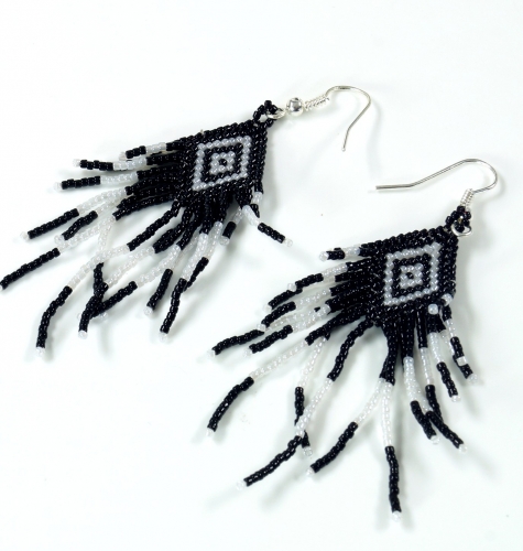 Indigenous jewelry, boho earrings, ethnic beaded earrings - model 1 - 10x3 cm