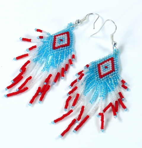 Indigenous jewelry, boho earrings, ethnic beaded earrings - model 3 - 7x2 cm
