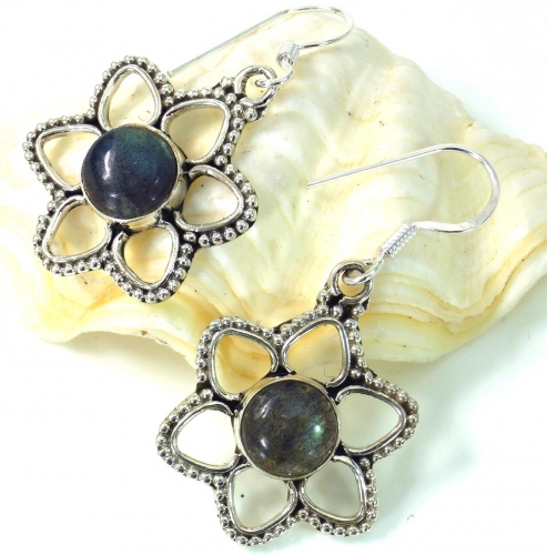 Indian boho silver earrings - labradorite 2 cm
