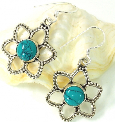 Indian boho silver earrings - turquoise 2 cm