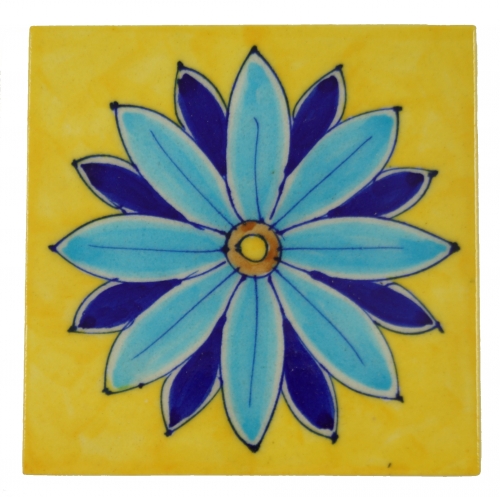Hand-painted Indian ceramic tile, vintage ceramic coaster - motif 23 - 10x10x0,7 cm 