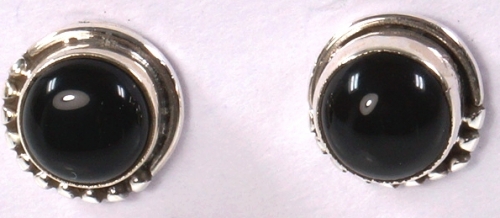 Indian silver stud earrings, round boho stud earrings with decoration - onyx 0,8 cm
