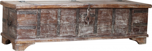 Vintage Holzbox, Holztruhe, Couchtisch, Kaffeetisch aus Massivholz, verziert - Modell 54 - 40x142x41 cm 