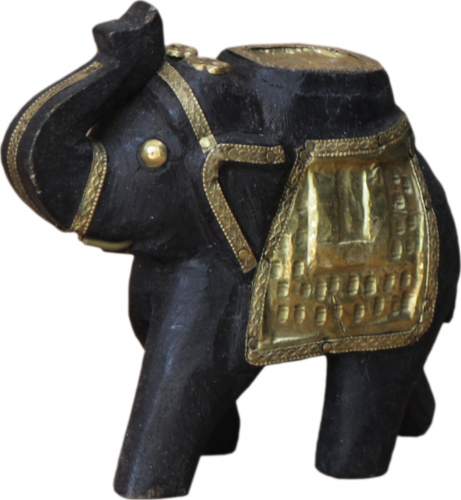 Deko Elefant geschnitzt mit Messingornamenten - 10cm